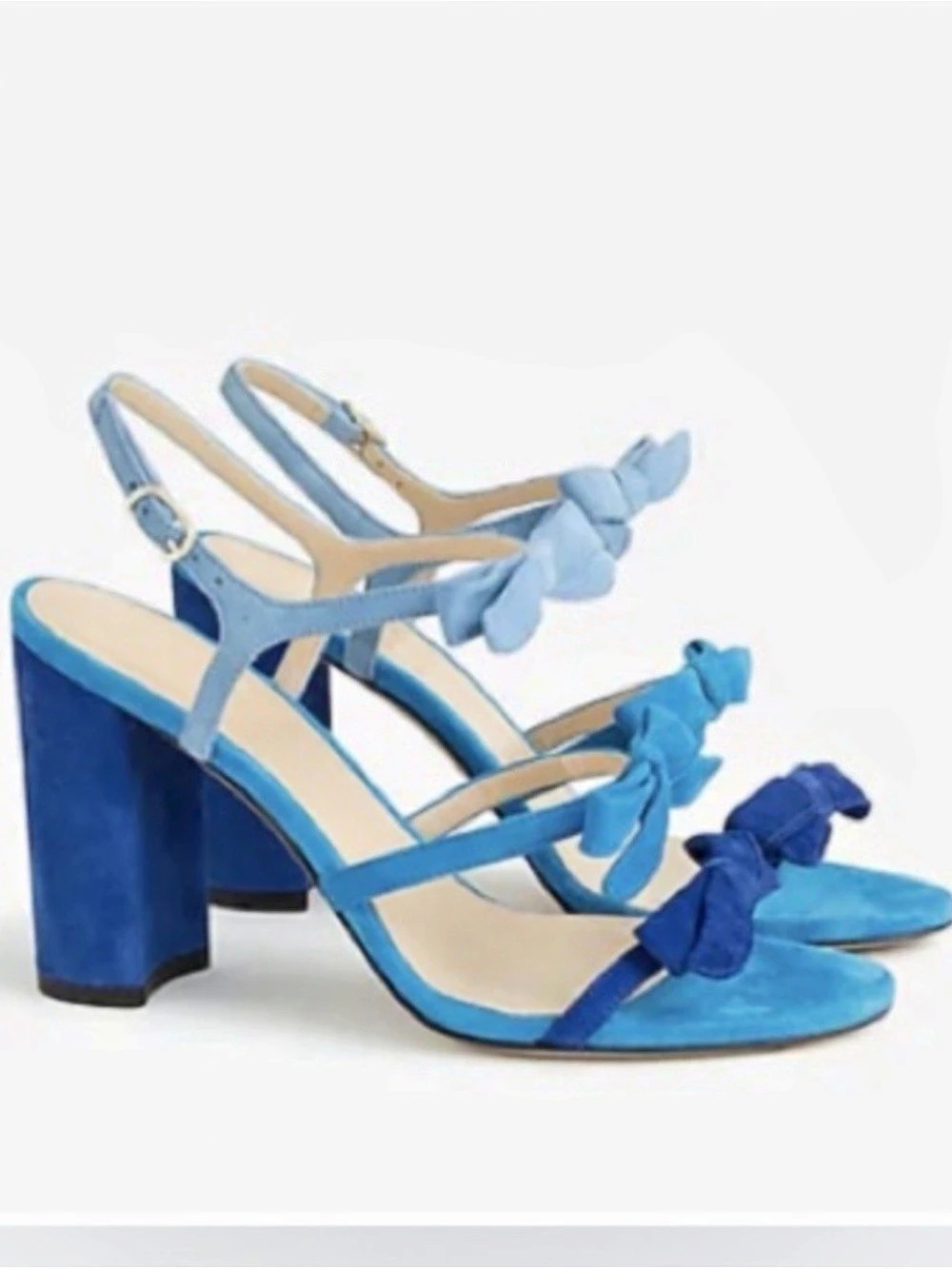 J.Crew Stella Bow Heels in Multi Blue Suede